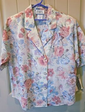 VINTAGE California Connection Floral Blouse NWT Double Breasted Pastel Large